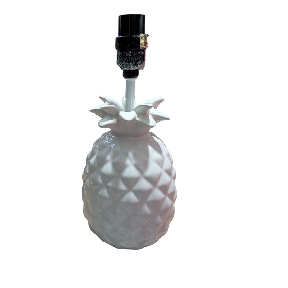 White Ceramic Pineapple Table Lamp Base Glossy Tropical Coastal‎ Decor Tested